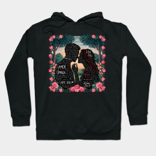 Whispers of Romance: Silhouette Art with Rose Garden Quotes Hoodie